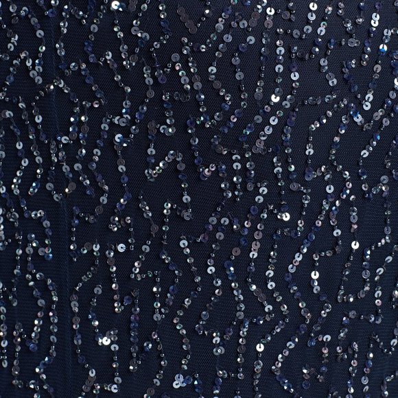Anthropologie AIDAN MATTOX Navy Sheer Silver Sequin Maxi Gown 6 - Picture 4 of 11